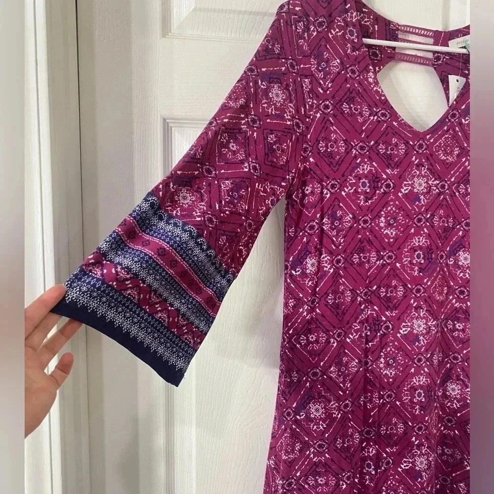 Skies Are Blue Women Navy Purple Casual Dress Above Knee Stretch Small Boho